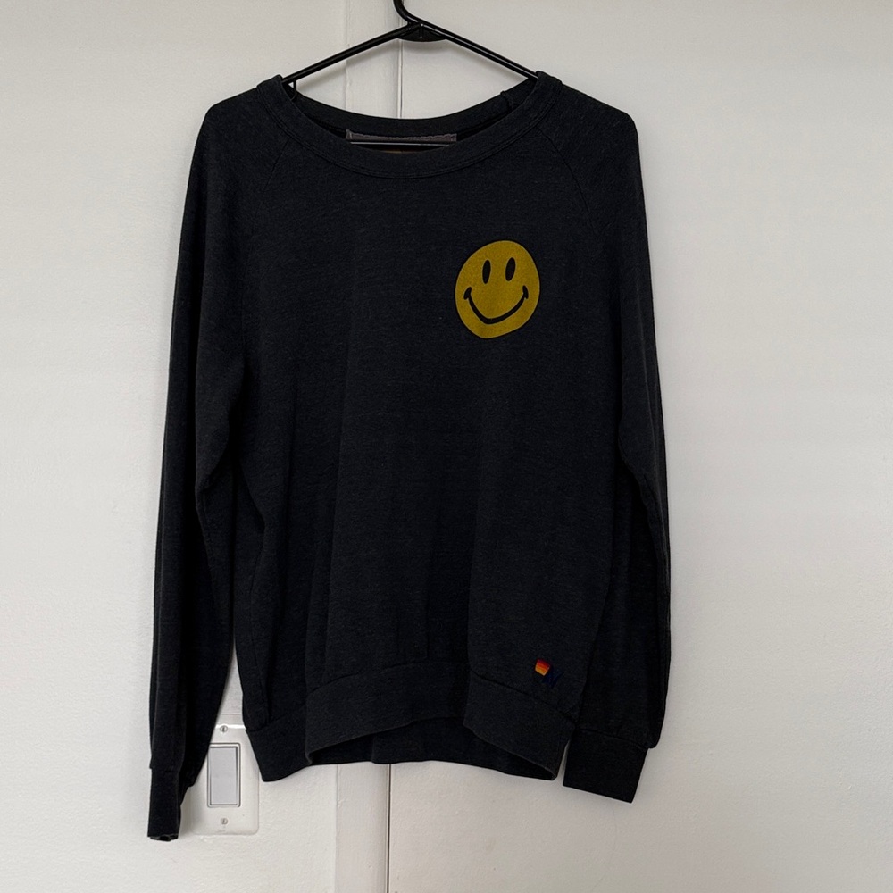 Aviator Nation Black Crewneck with Smiley Face